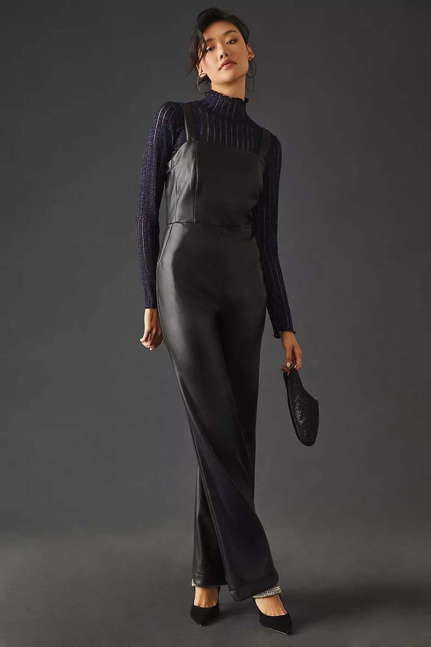 New Anthropologie Avec Les Filles Faux Leather Jumpsuit $198 SMALL 4/6 Black